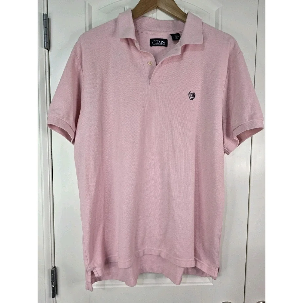 Chaps Mens Pink Short Sleeve Cotton Pique Polo Shirt Large RN41381 - Picture 1 of 5